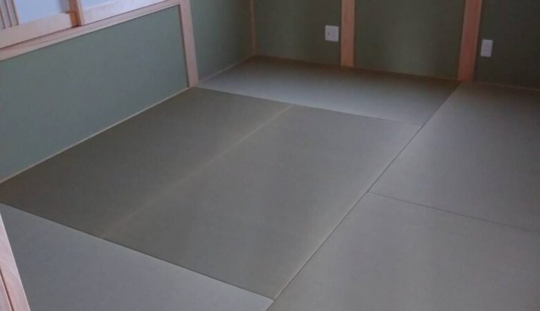 福津市 新畳 縁なし畳を市松敷きにした深緑の和室
